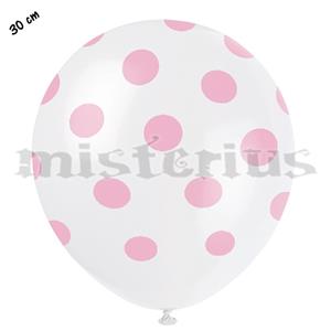Balões Brancos com Bolinhas Rosa, 8unid