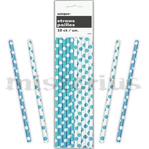 Palhinhas Azul Bébé Bolinhas,10unid