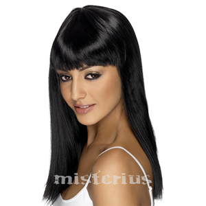 Peruca Comprida Preta Com Franja