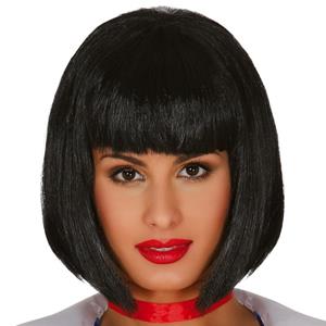 Peruca Curta Preta Franja