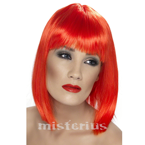 Peruca Curta Vermelha Neon