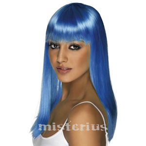 Peruca Neon Comprida Azul