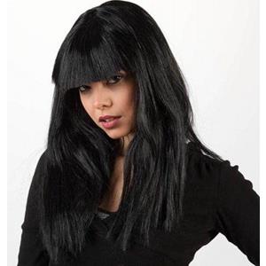 Peruca Comprida com Franja Preta