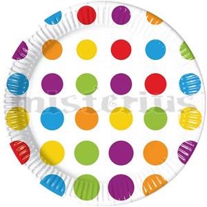 Pratos ás Bolinhas Multicor 23cm, 8unid