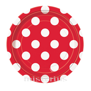 Pratos Vermelhos Peq. Bolinhas, 8 unid.