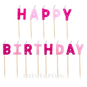 Velas Happy Birthday Rosa Bolinhas Velas Happy Birthday Rosa Bolinhas